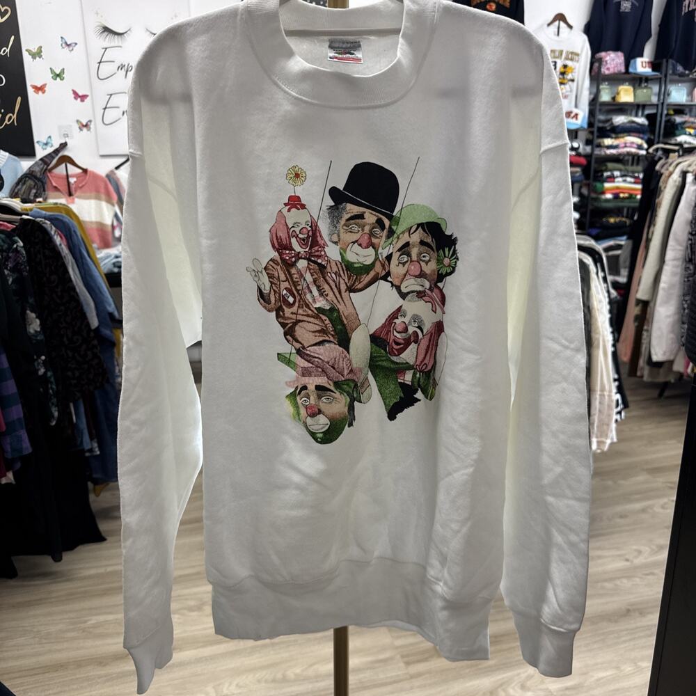 Vng 90’s M Harris Clown Faces Sweatshirt Fruit Of The Loom Dead stock Size Large